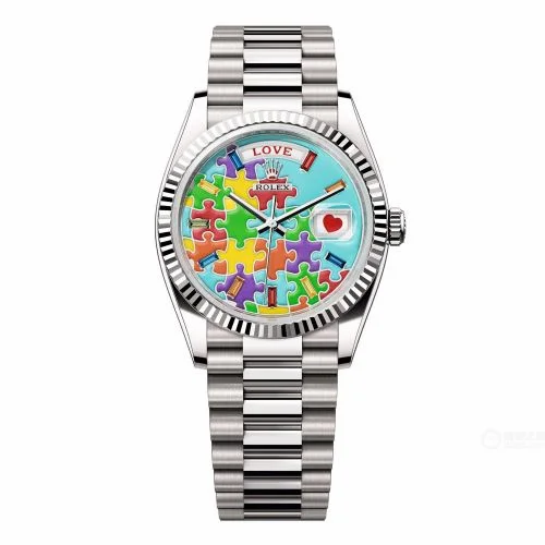 Rolex Day-Date 36 White Gold - Fluted / Emoji Puzzle 128239-0056 (M128239-0056)